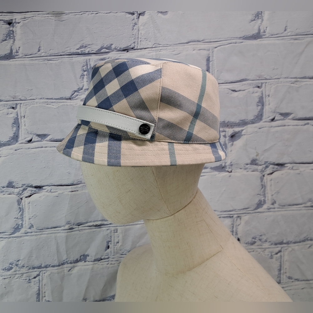 Burberry Women's Bucket Hat Nova Check Blue Cream England Vintage Y2K Medium - Picture 10 of 15